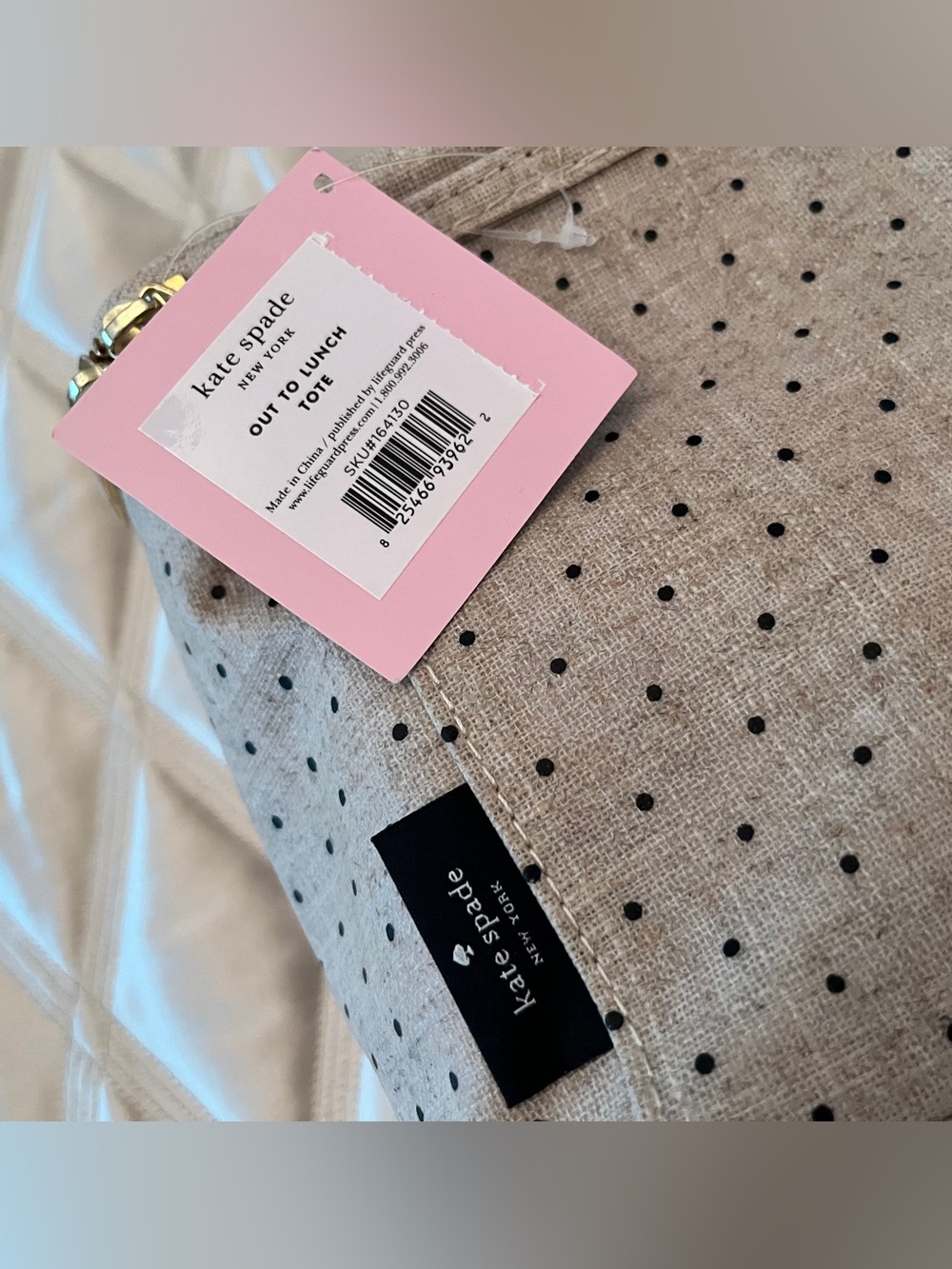 KateSpade 'Out to Lunch' Beige Polka Dot Lunch Tote - Picture 9 of 11